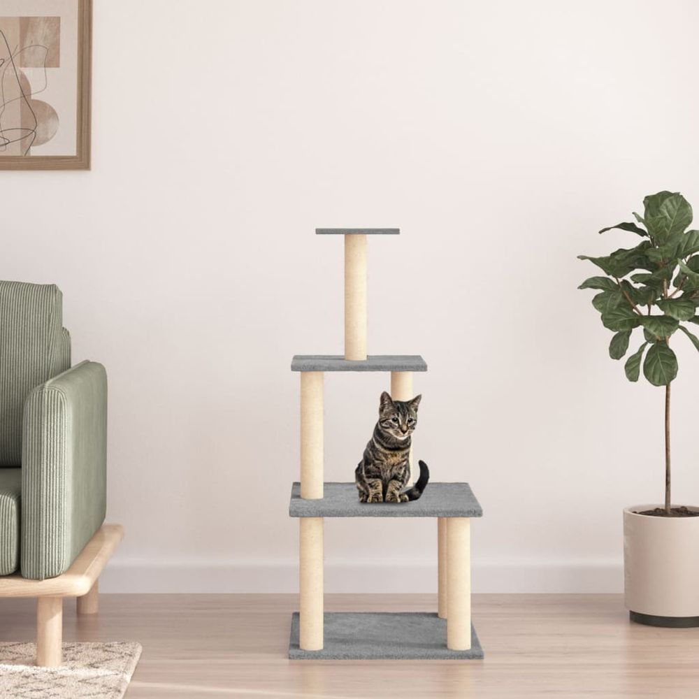 Tour à griffer 111 cm en sisal et peluche avec plateformes pour chat gris