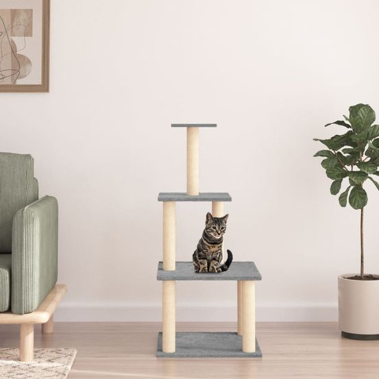Tour à griffer 111 cm en sisal et peluche avec plateformes pour chat gris