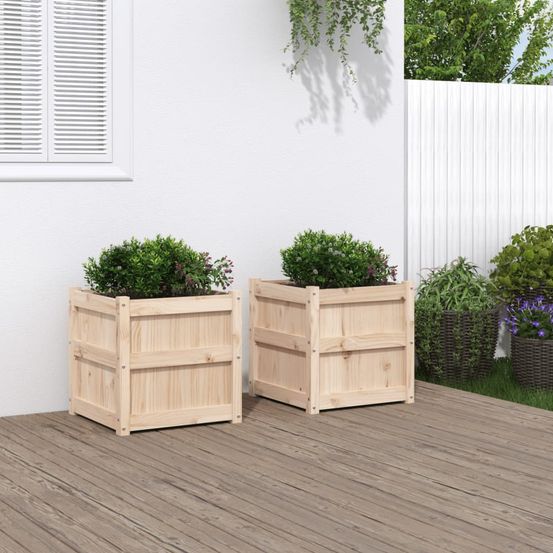 Lot de 2 jardinières carrées en pin massif pour jardin terrasse 50cm