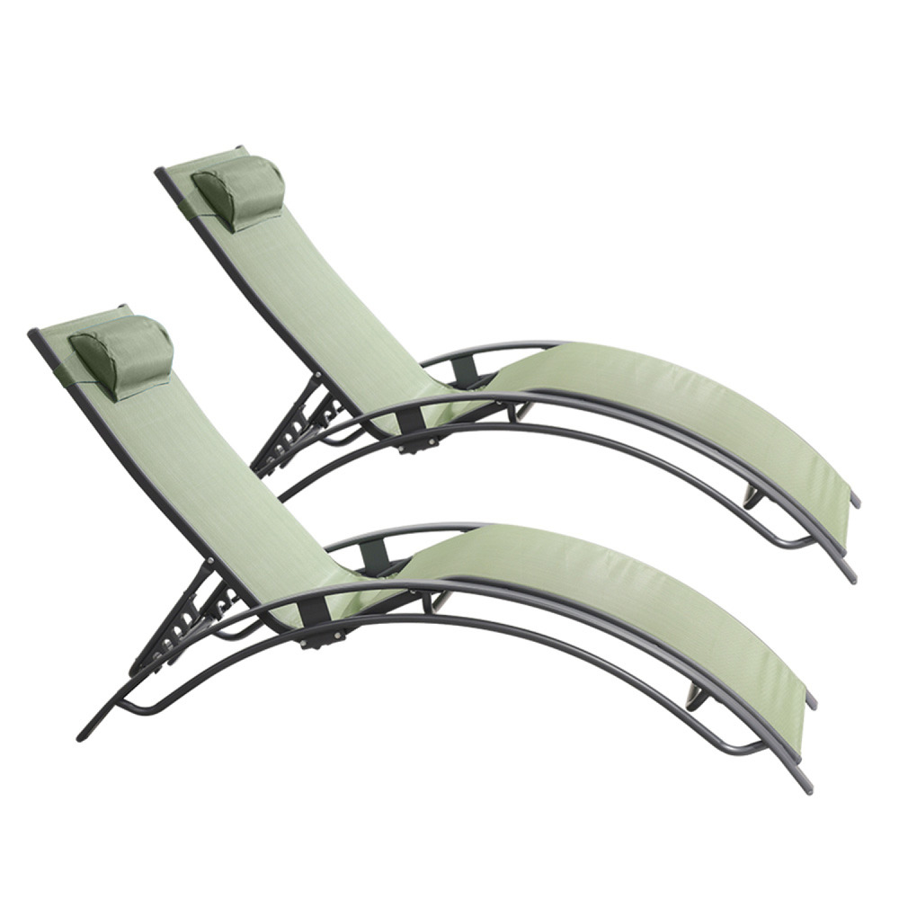 Lot de 2 transats ajustables gris et kaki cali