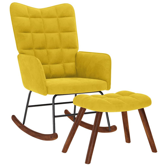 Chaise à bascule avec tabouret en velours jaune