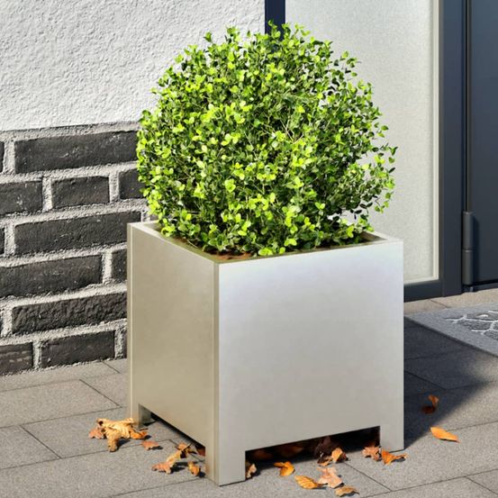 Jardinière carrée acier inoxydable design jardin argenté 30x30x30 cm