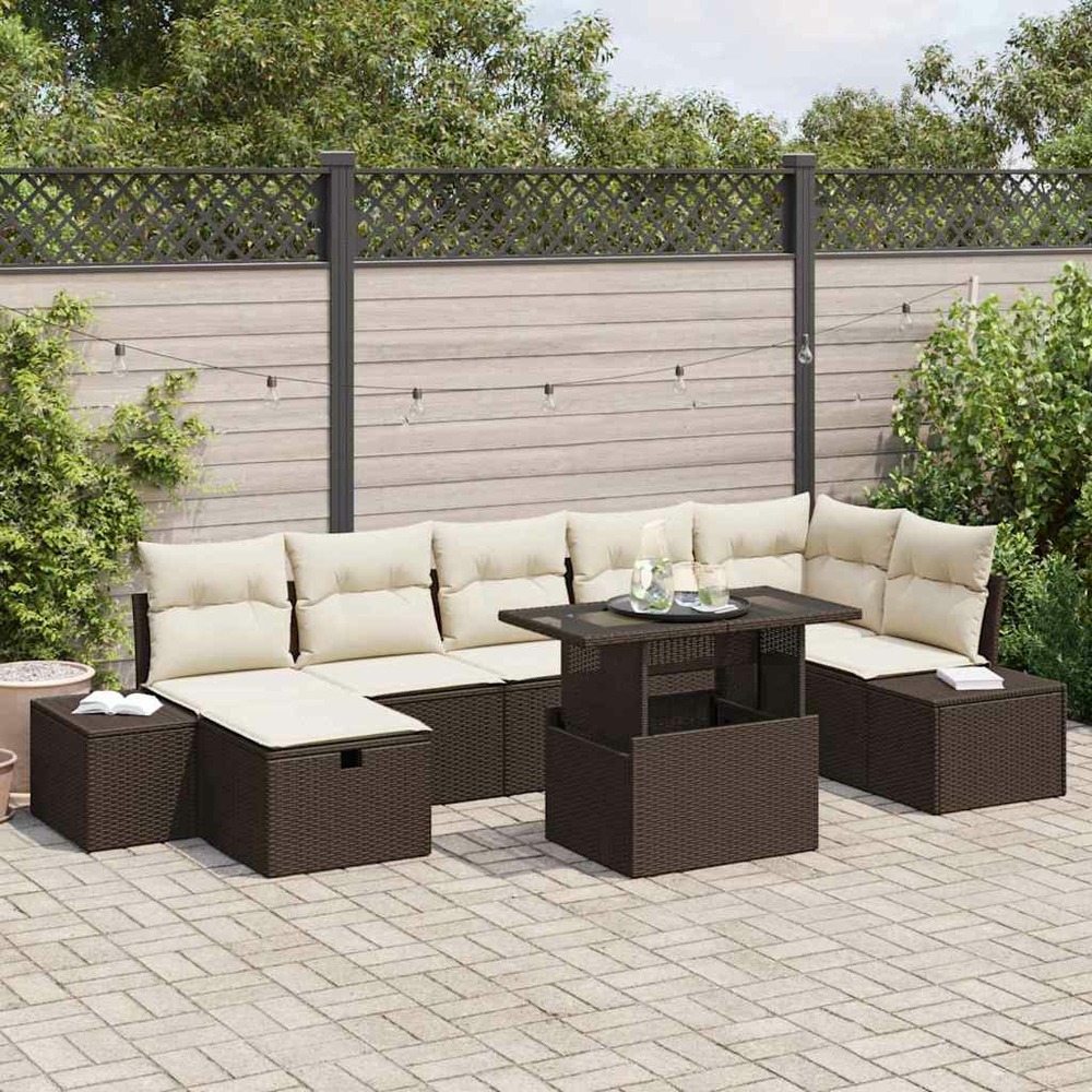 Ensemble de canapé de jardin 8 pcs marron polyrotin