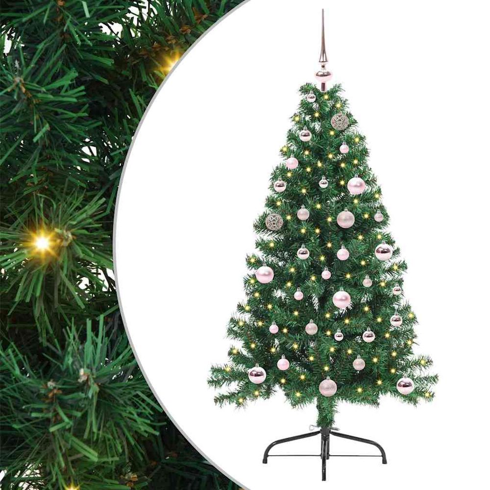 Sapin de noël pré-illuminé 150 cm, 150 led blanc chaud et 61 boules de noël fournies