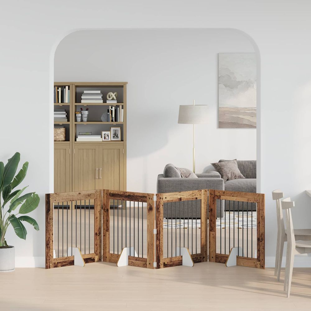 Barrière de sécurité pliable pour chien intérieur en bois avec supports 321cm bois ancien