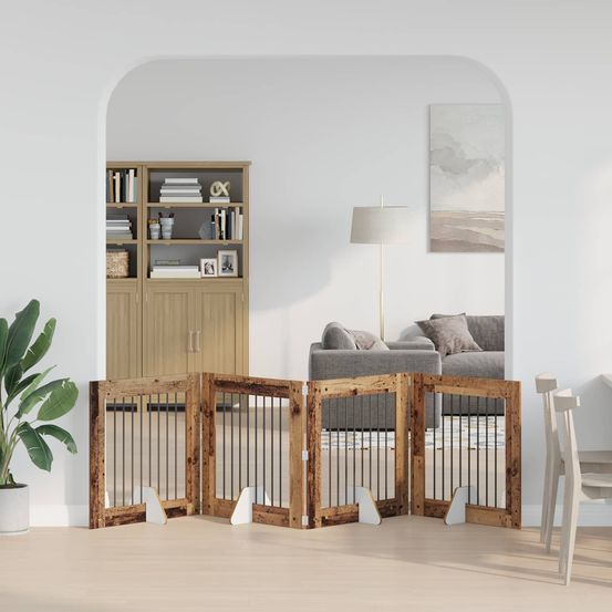 Barrière de sécurité pliable pour chien intérieur en bois avec supports 321cm bois ancien