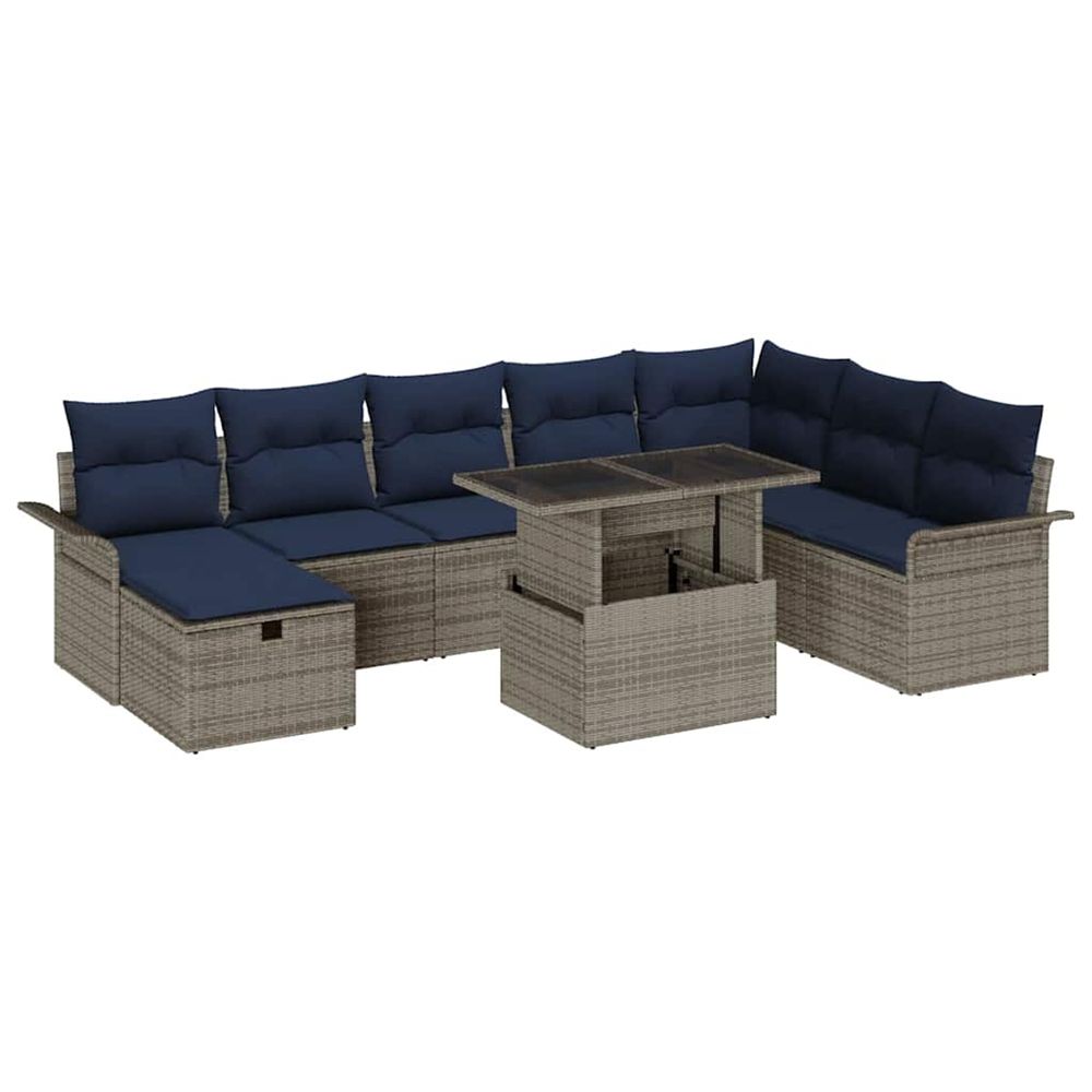 Ensemble de canapé de jardin 9 pc gris polyrotin