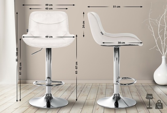 Tabouret de bar vonore velours chrome