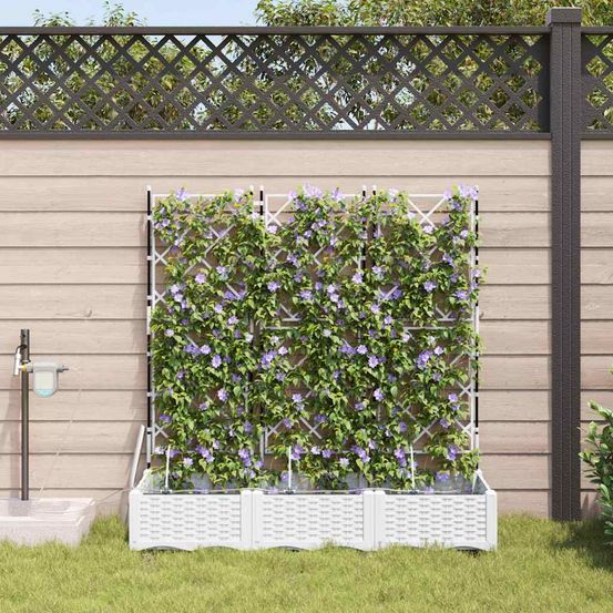 Jardinière haute avec treillis 120cm acier et système d'irrigation blanc