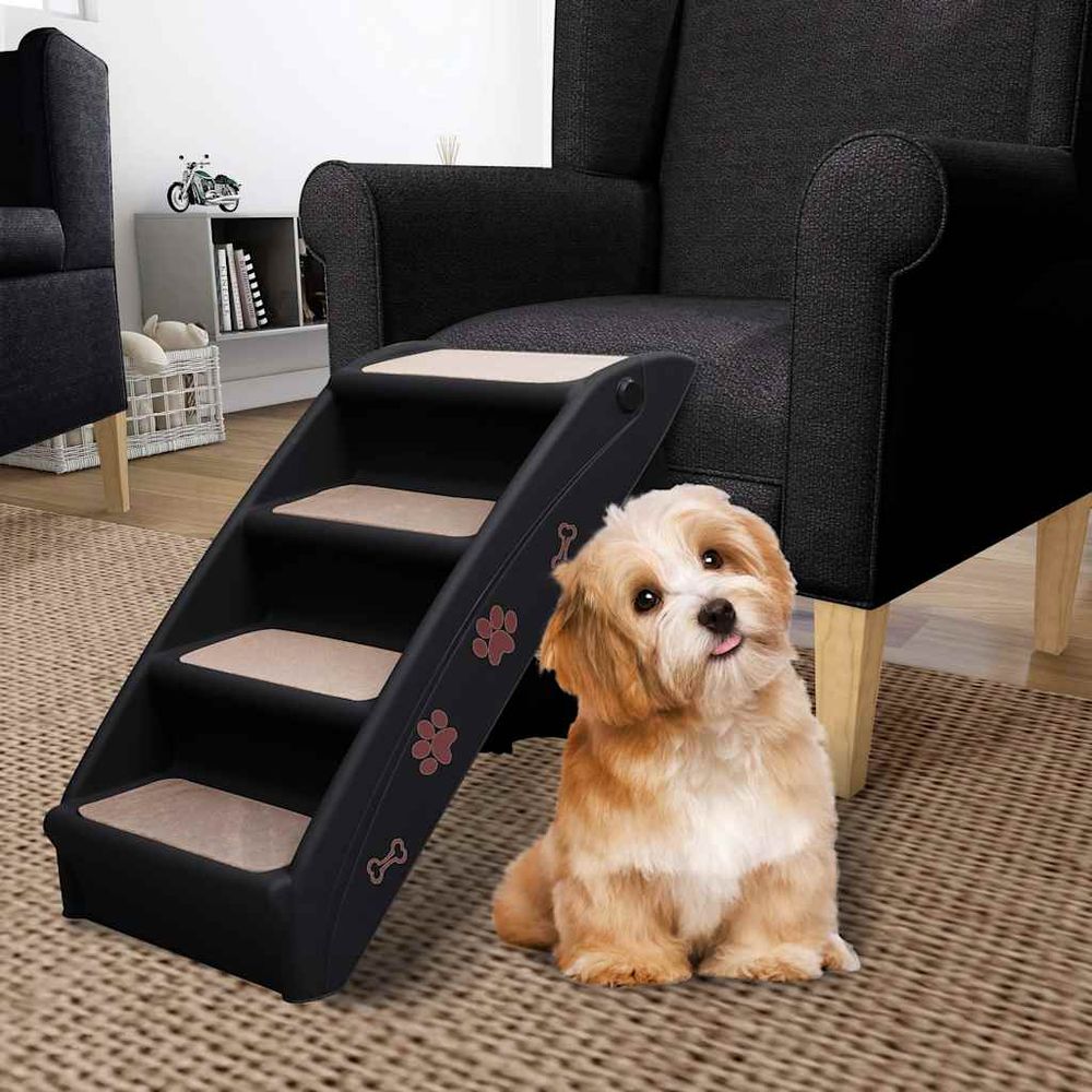 Escalier pliable pour chien 4 marches en feutre antidérapant accès sécurisé canapé noir