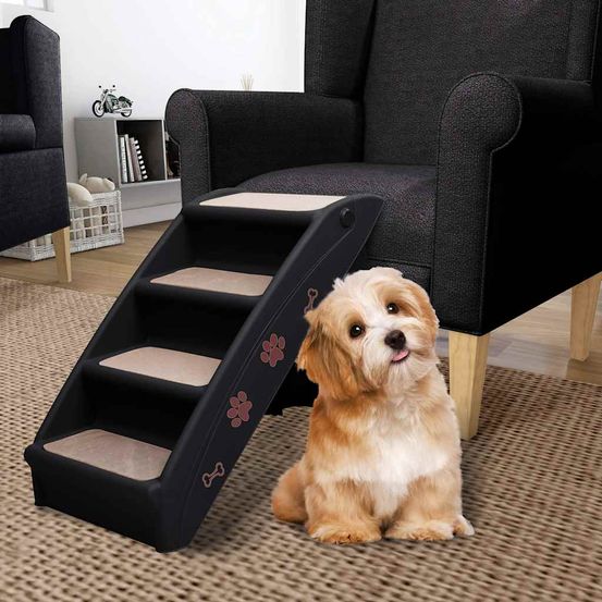 Escalier pliable pour chien 4 marches en feutre antidérapant accès sécurisé canapé noir