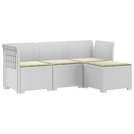 Canapé de jardin 4 places avec coussins style rotin pp blanc