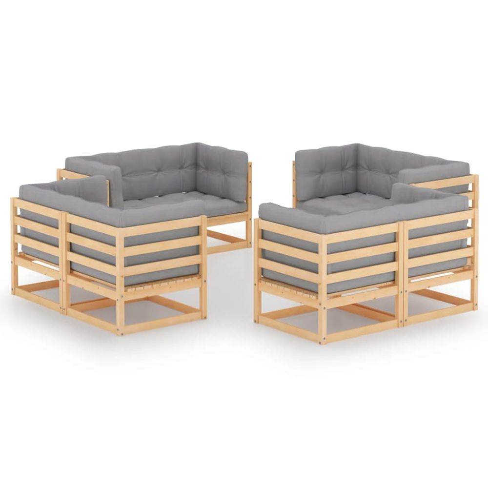 Salon de jardin 8 pcs avec coussins bois de pin massif