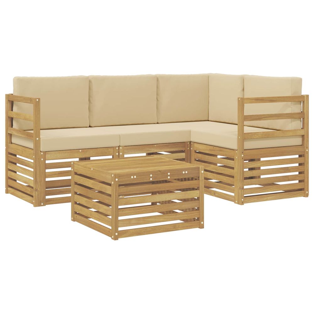 Ensemble de canapés d'extérieur 5 pc blanc et beige polyester
