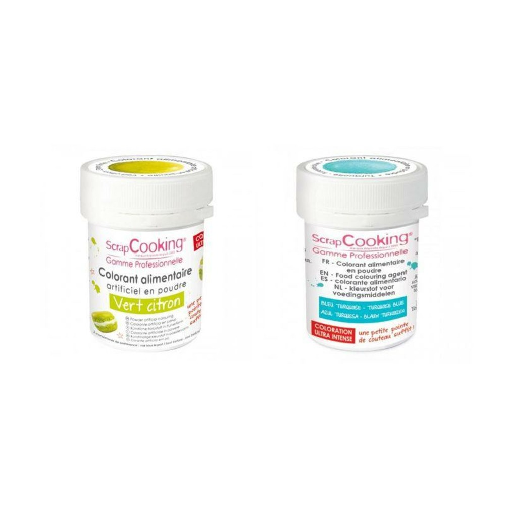 2 colorants alimentaires en poudre - turquoise-vert citron