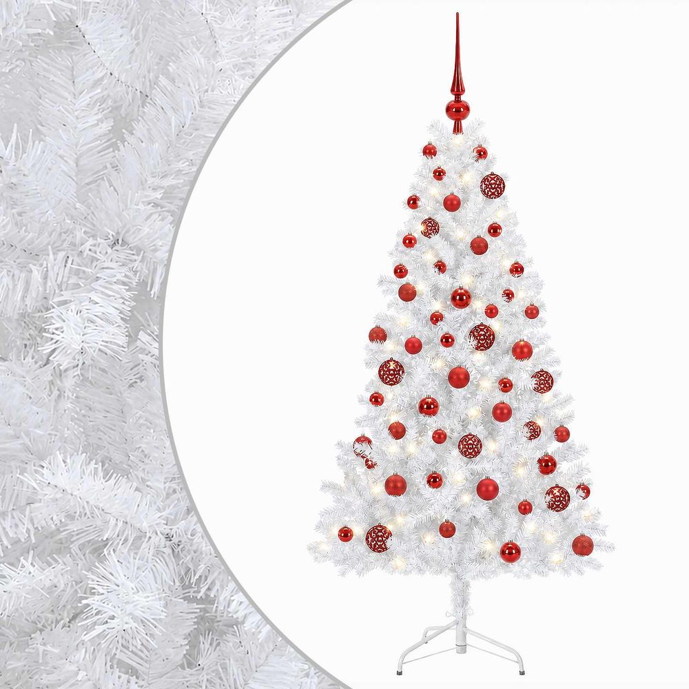 Sapin de noël artificiel avec boules 180 cm 300 led blanc chaud