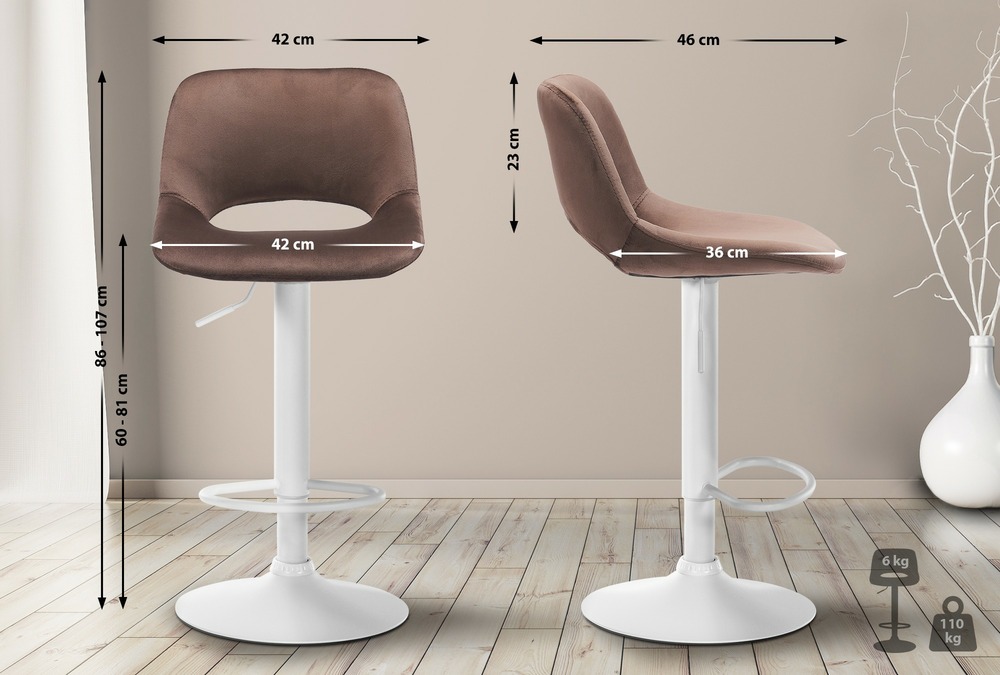 Tabouret de bar camden velours blanc