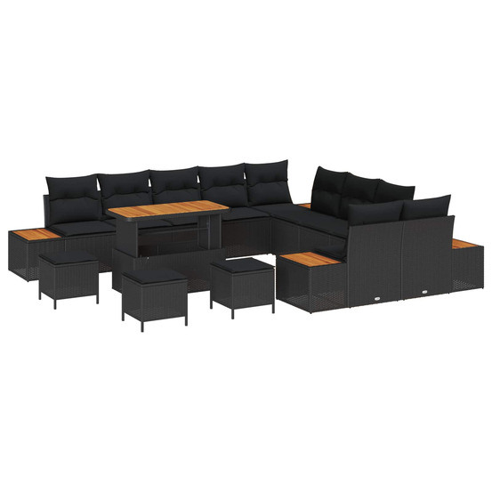 Ensemble de canapé de jardin 14 pcs noir poly rotin