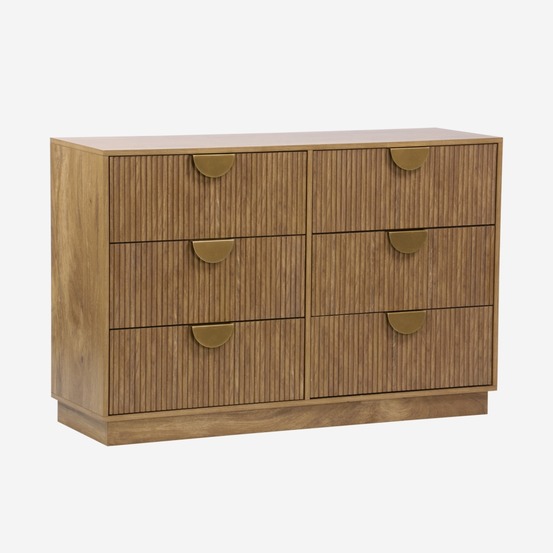 Commode décor bois de manguier rainuré 6 tiroirs - 120 x 39 x 79 cm - celian