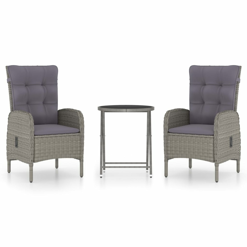 Ensemble de bistro de jardin 3 pcs résine tressée et verre gris