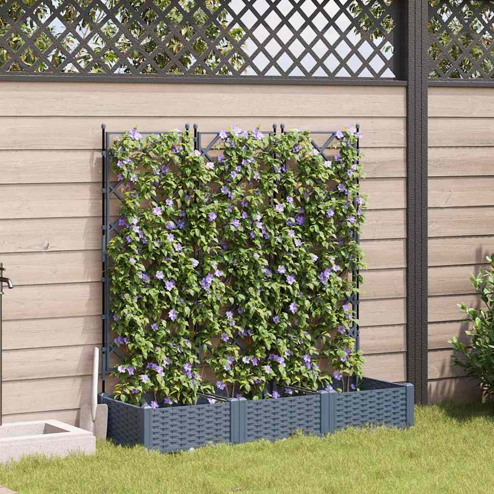 Lot de 3 jardinières avec treillis modulable pp gris 120x40x125.5 cm