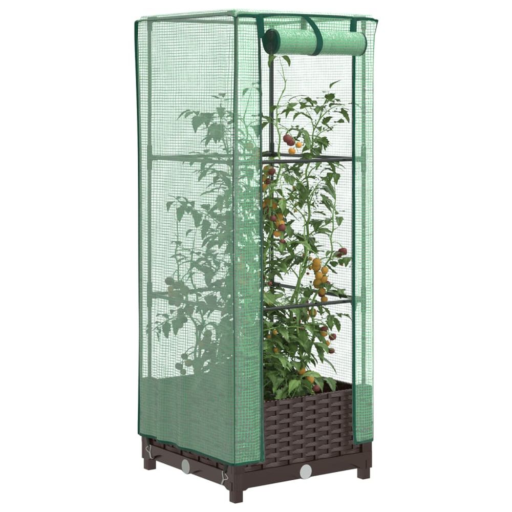 Jardinière surélevée avec serre de culture aspect rotin brun 40cm