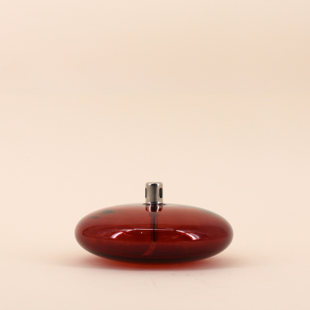 Lampe à huile ronde en verre soufflé bordeaux 18cm