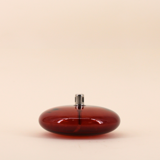Lampe à huile ronde en verre soufflé bordeaux 18cm
