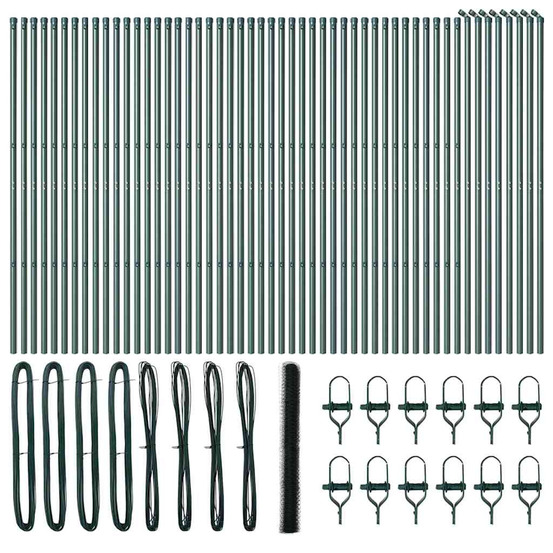 Clôture avec poteaux vert 1.6 x 100 m acier recouvert de pvc