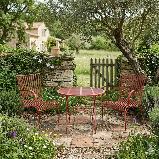 Ensemble table et 2 chaises fer rouge 61x50cm