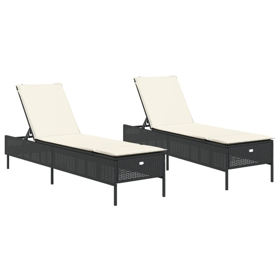 Chaises longues avec coussins lot de 2 noir résine tressée