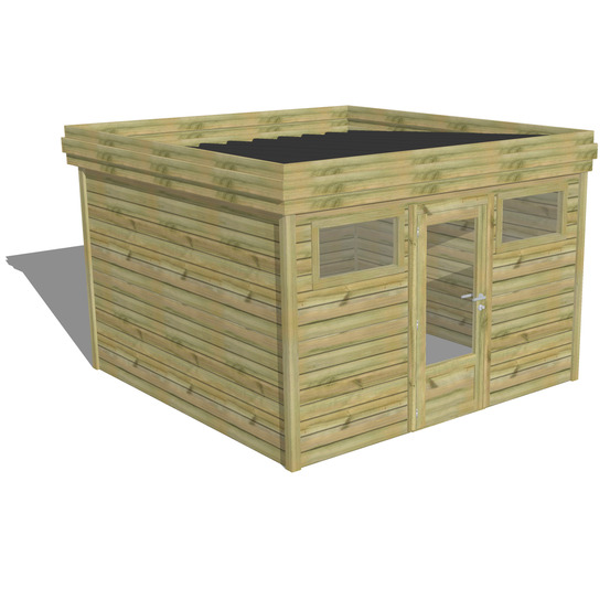 Abri de jardin bois pin traité autoclave 27mm - 3,44x3,44m / 12m2 - bac acier - abri français