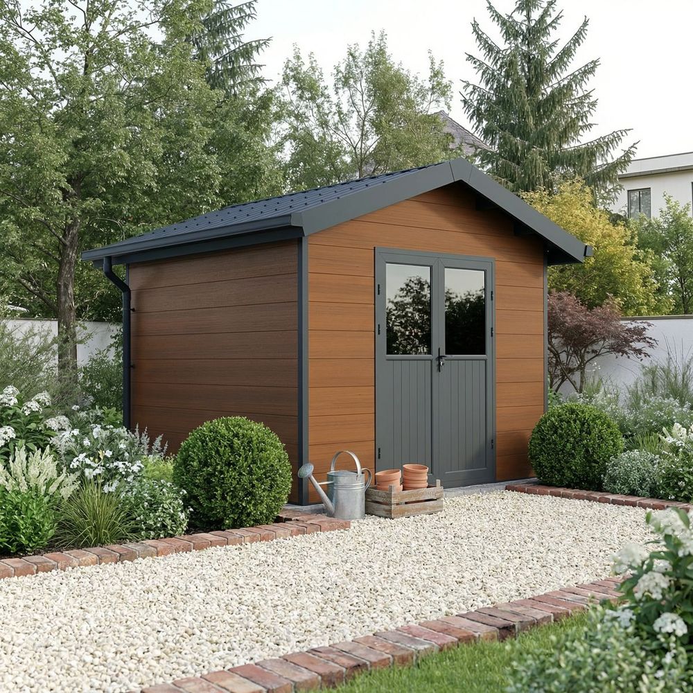 Abri de jardin composite isora - 9m2 brun - cabane atelier / abri velo