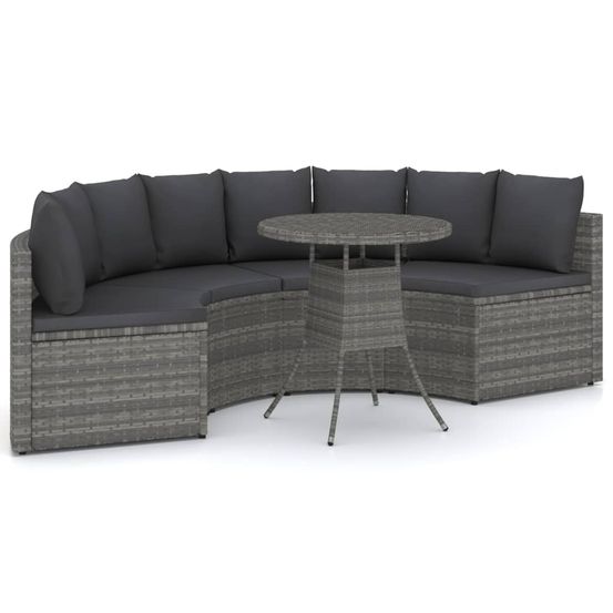 Salon de jardin 5 pcs avec coussins résine tressée gris