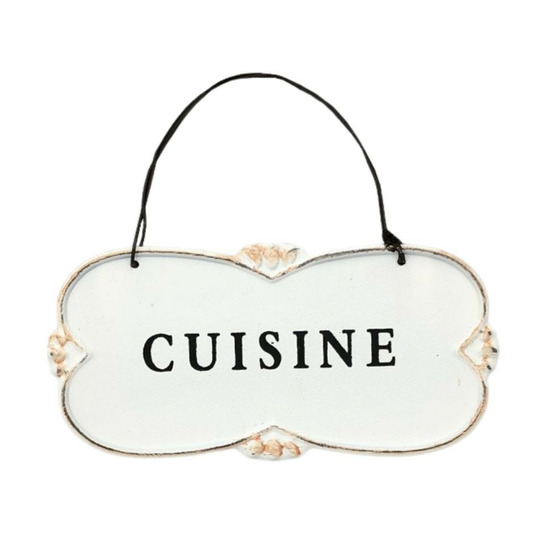 Plaque de porte décorative vintage cuisine fer blanc noir 12x6cm