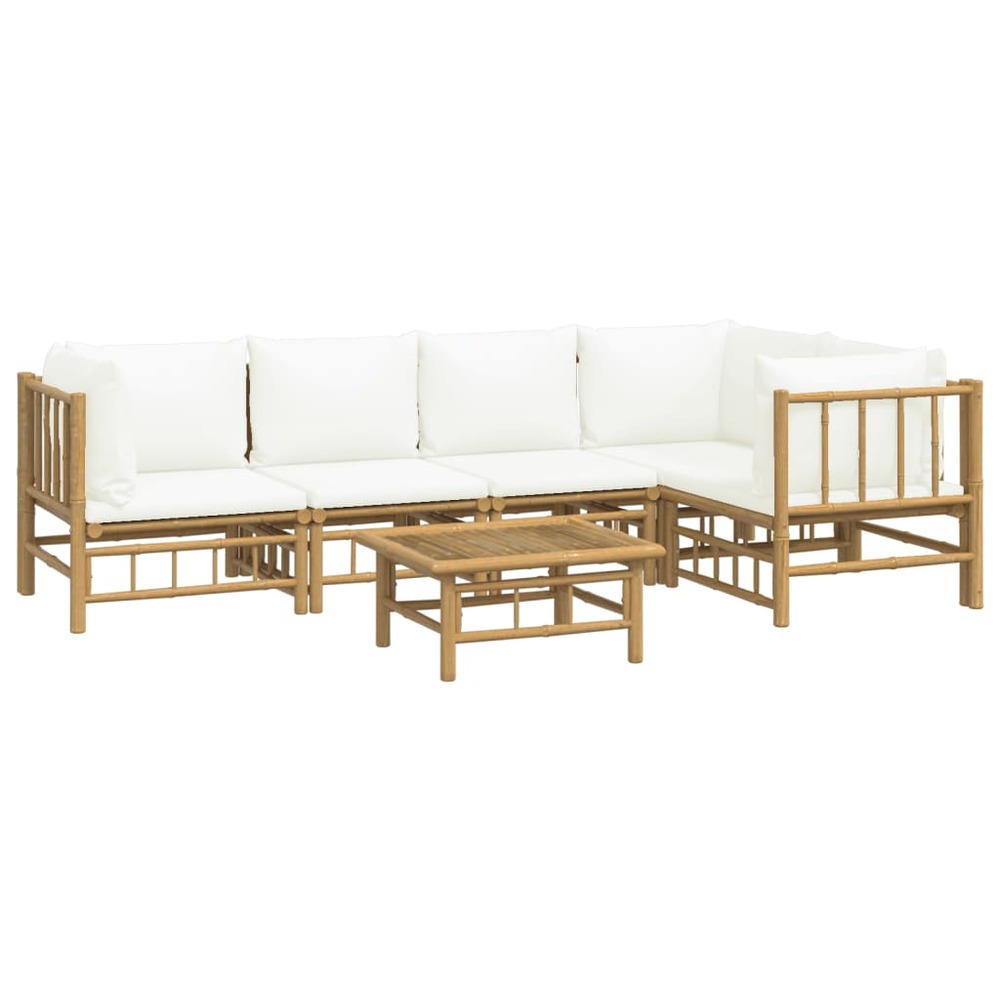 Salon de jardin meuble d'extérieur ensemble de mobilier 6 pièces avec coussins blanc crème bambou