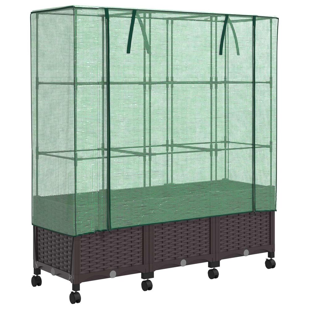 Jardinière d'extérieur de jardin avec couverture de serre et roues 3 pc pp