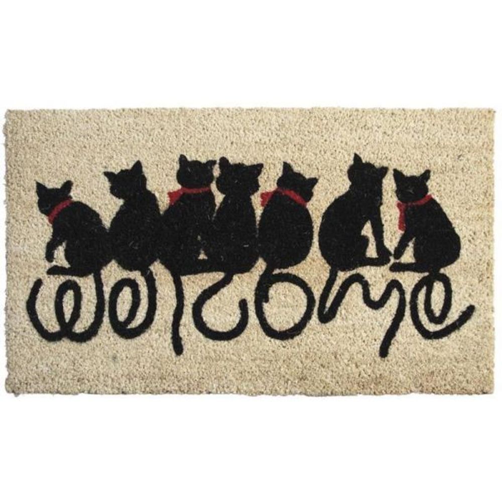 Paillasson en coco avec inscriptions 75 x 45 cm chats welcome