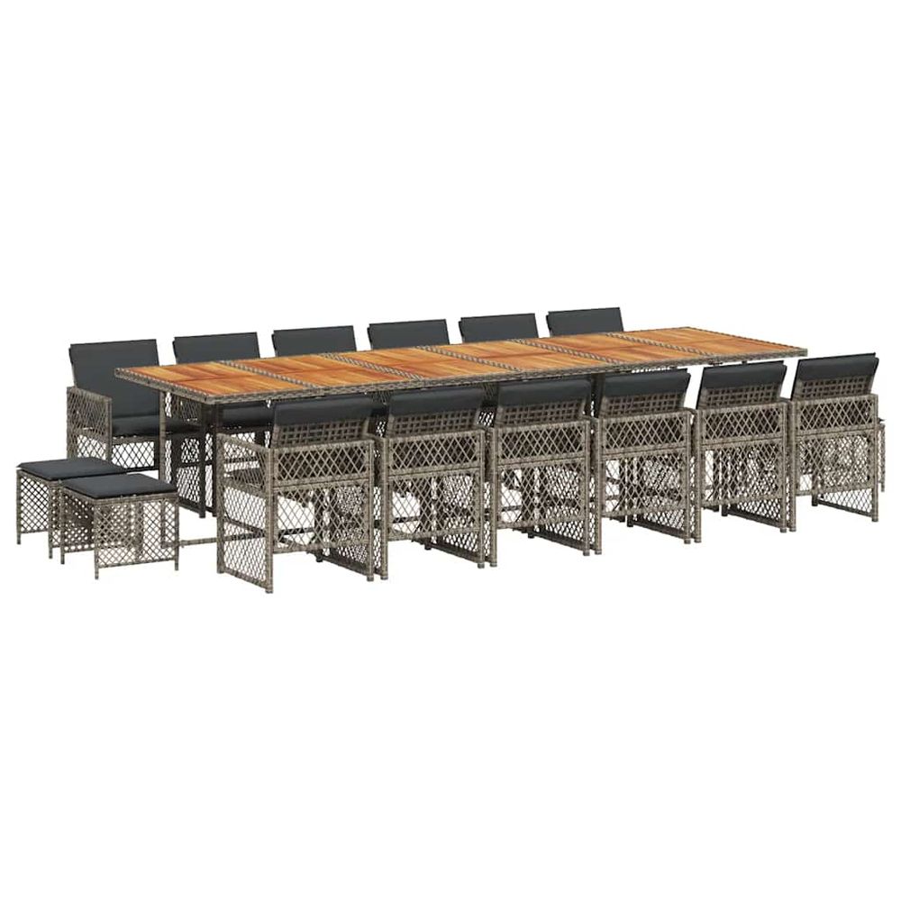 Ensemble à manger de jardin 17 pcs et coussins résine tressée