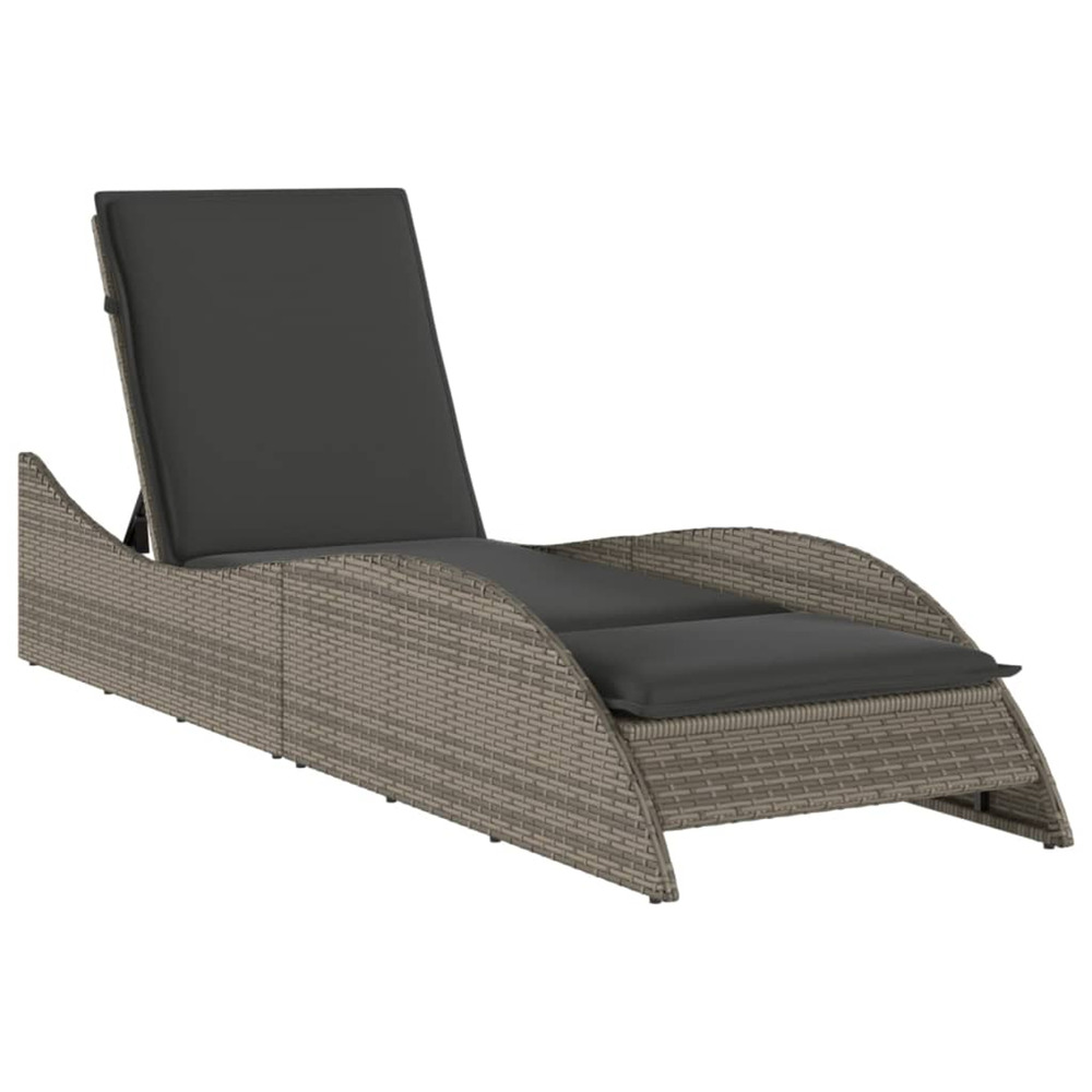 Chaise longue avec coussin gris 60x205x73 cm résine tressée bain de soleil