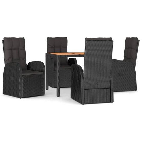 Ensemble à manger de jardin coussins 5pcs noir résine tressée