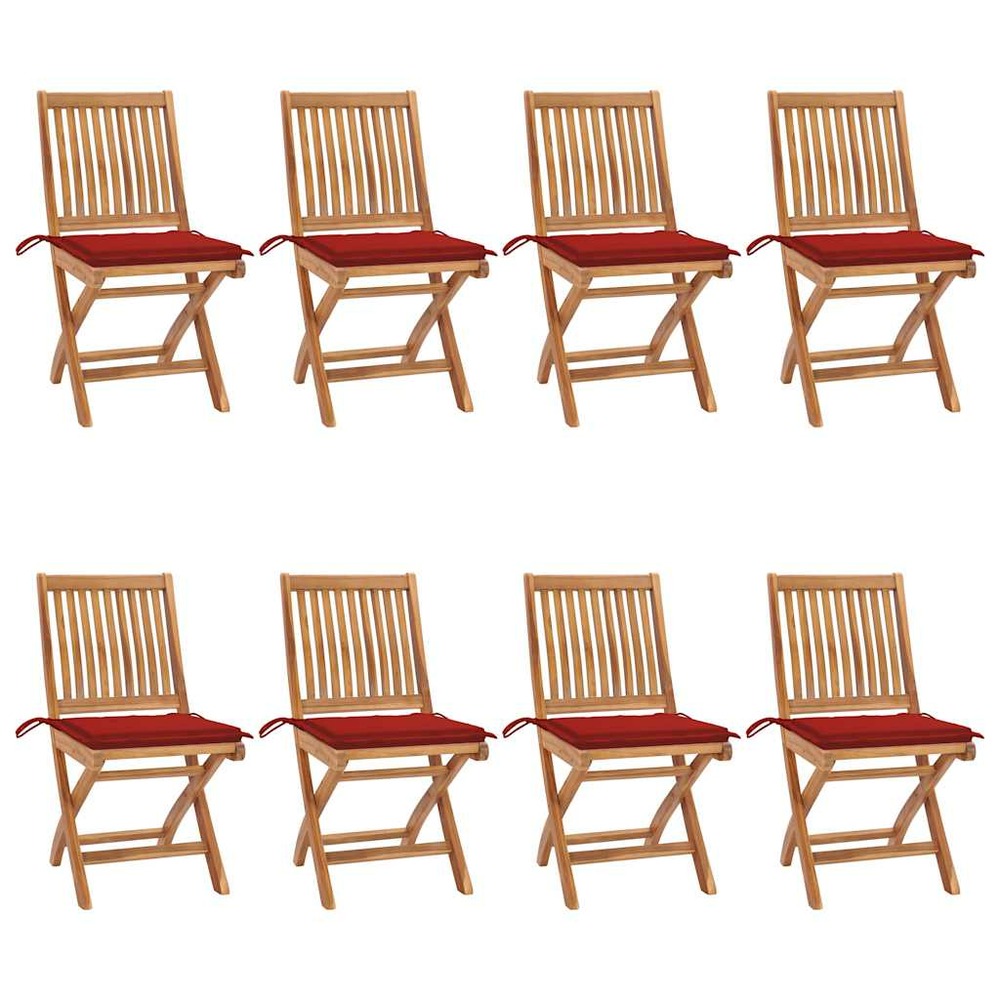 Chaises pliables de jardin avec coussins lot de 8 teck solide