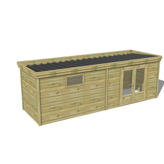 Abri de jardin bois pin traité autoclave 27mm - 6,795x2,14m / 15m2 - bac acier - abri français