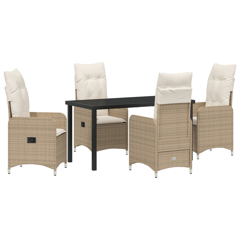 Ensemble de salle à manger de jardin 5 pièces avec coussins beige poly rattan