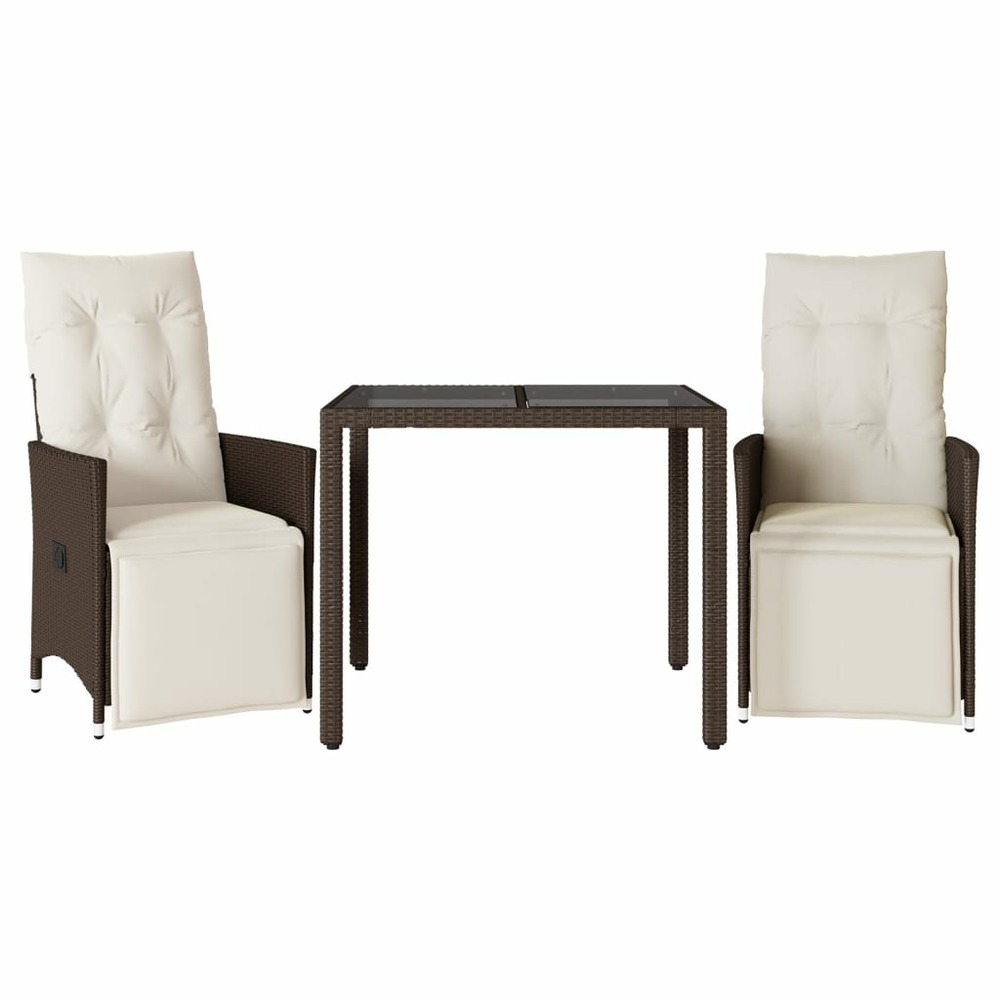 Ensemble de bistro de jardin 3 pcs coussins marron poly rotin