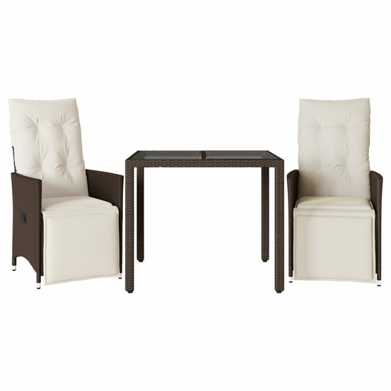 Ensemble de bistro de jardin 3 pcs coussins marron poly rotin