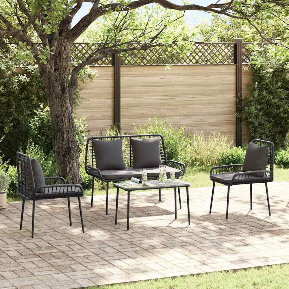 Ensemble de meubles de jardin 4 pcs noir et crème polyrotin