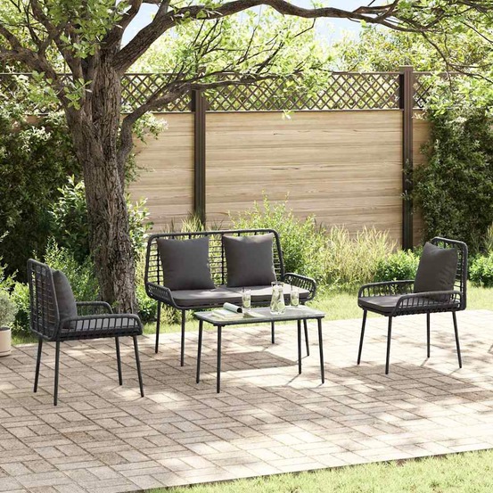 Ensemble de meubles de jardin 4 pcs noir et crème polyrotin