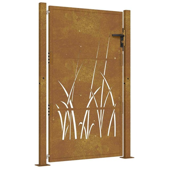 Portail de jardin 100x125 cm en acier corten avec motif gazon