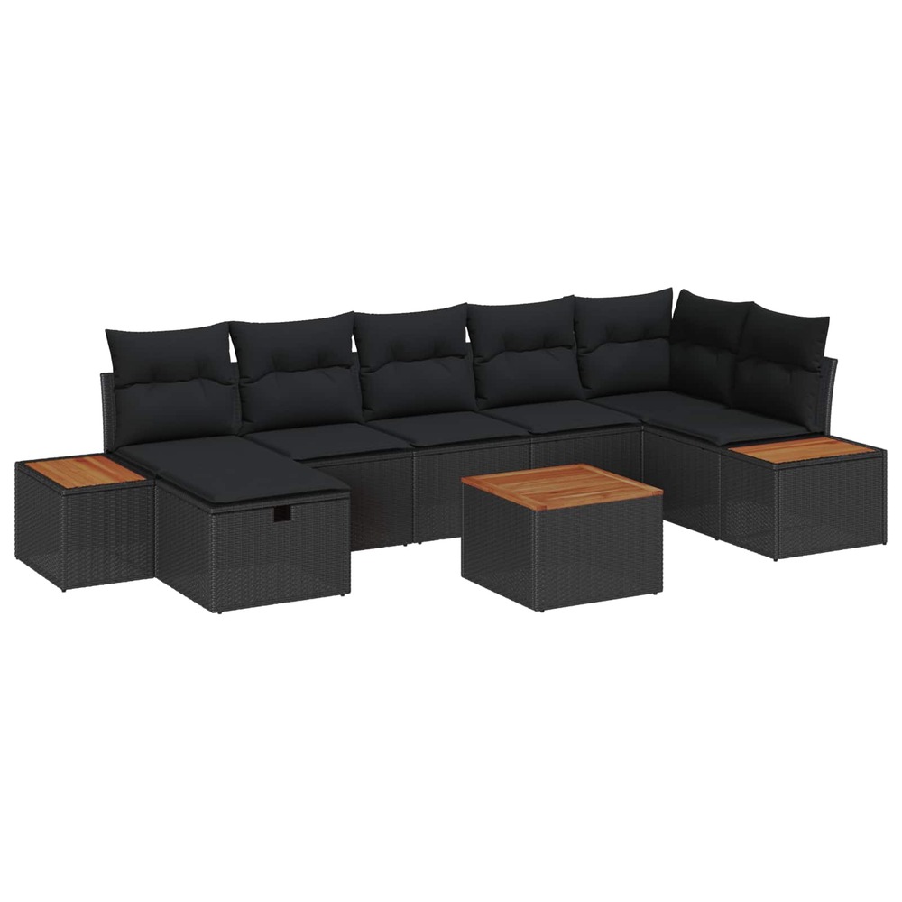 Ensemble de canapé de jardin avec coussin 8 pcs noir polyrotin